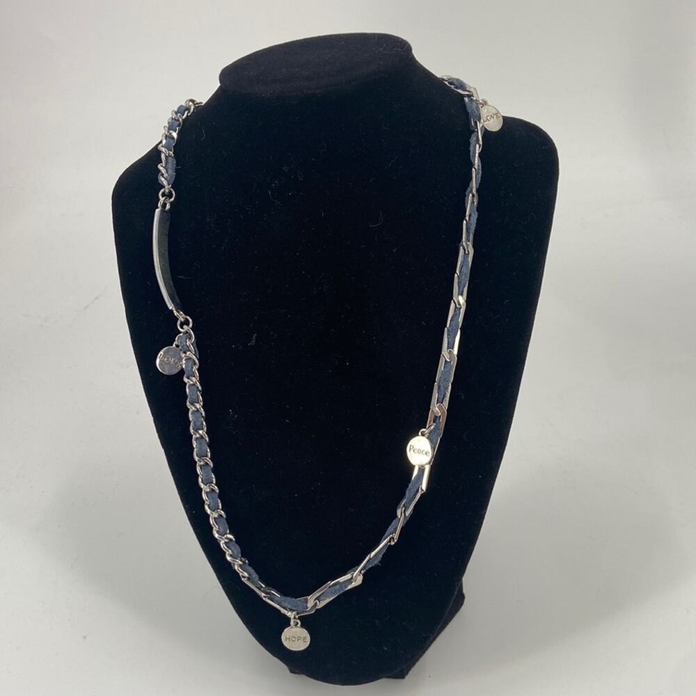 Love blue suede silver necklace